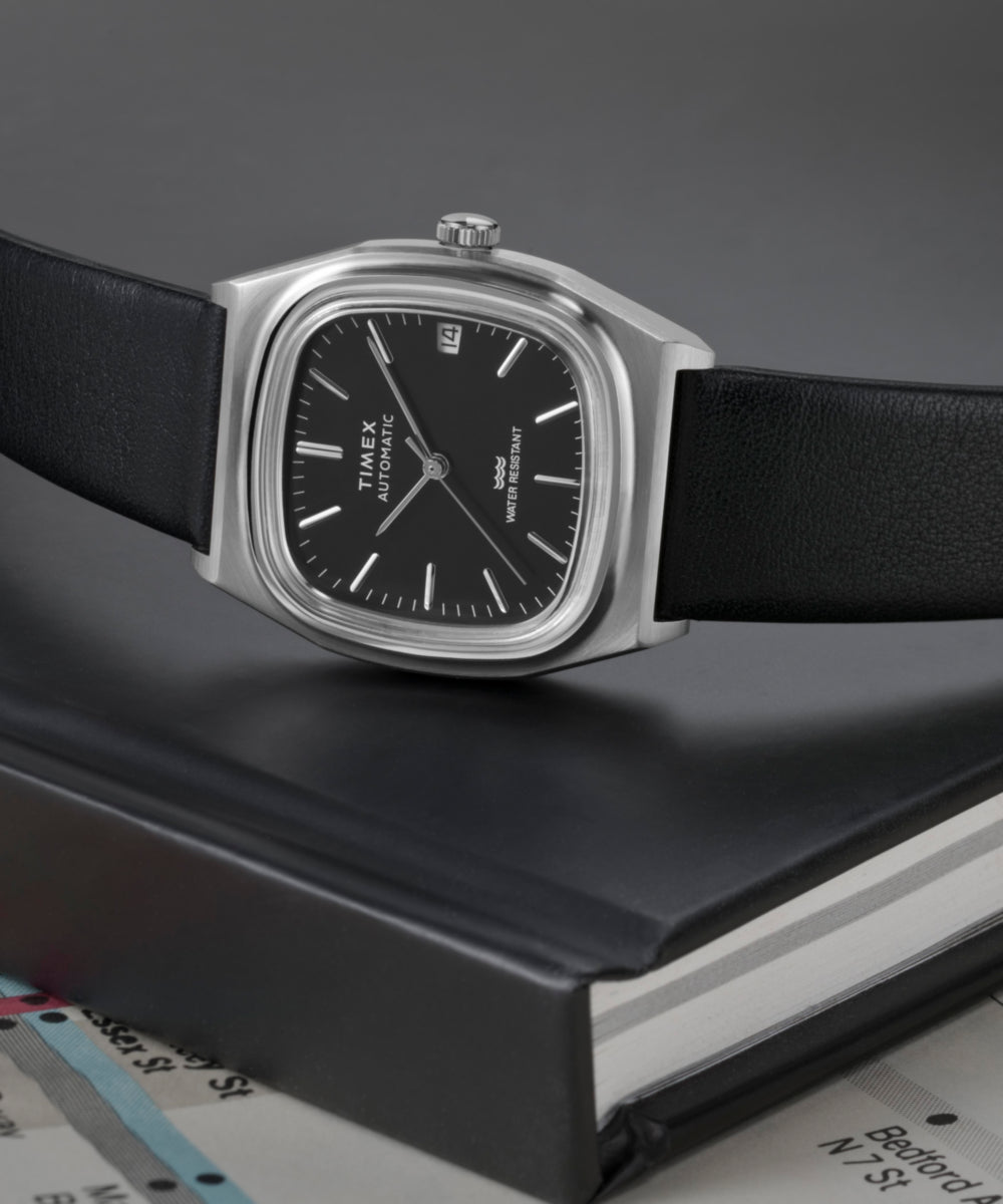 Timex® Automatic 1983 E Line 34mm Leather Strap Watch